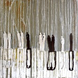 o.T., Mischtechnik, Eisenfiguren auf Leinwand, 100x100cm, 2013, verkauft