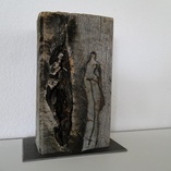 Eisenfigur auf Holz, 36x20x12cm (HxBxT), 2011